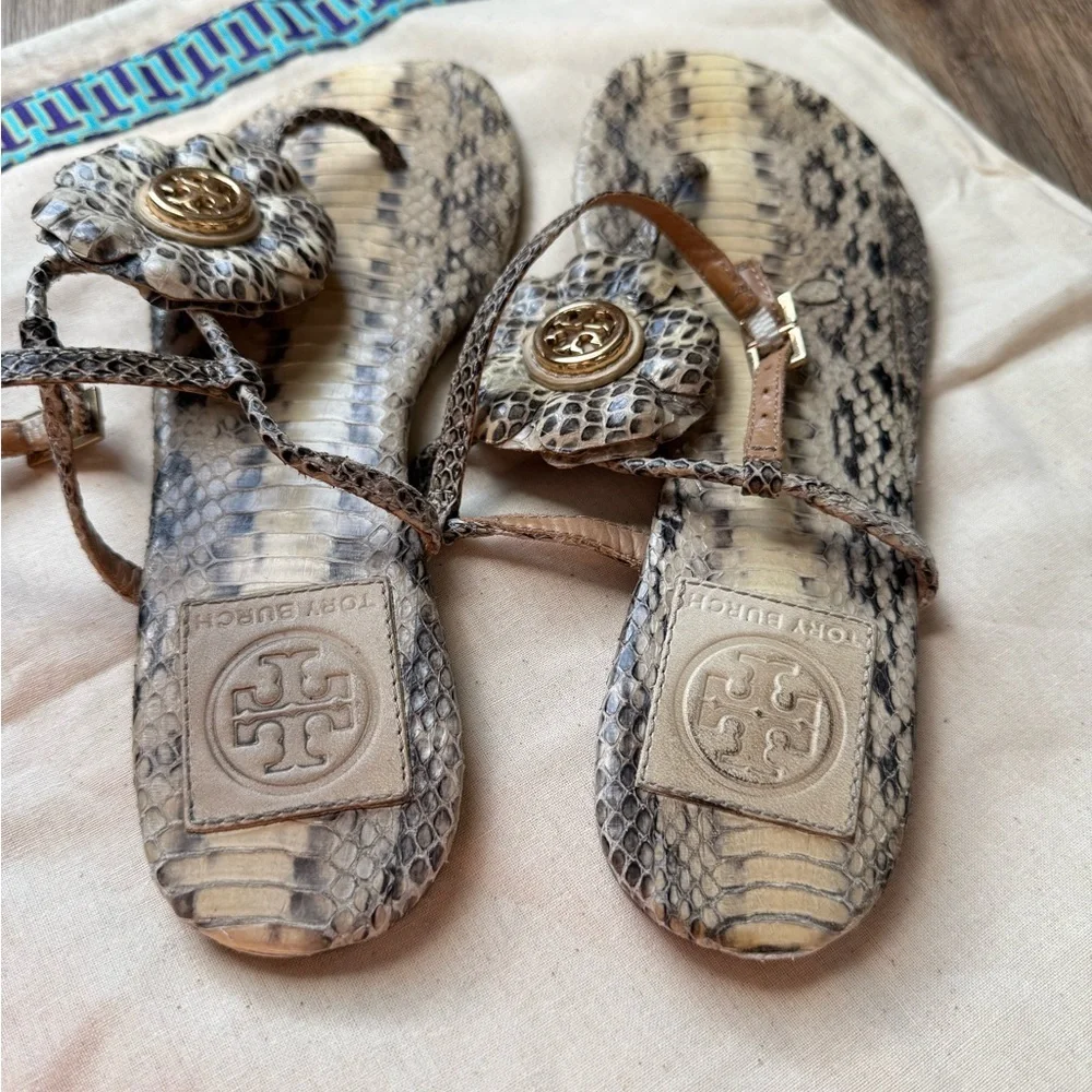 Tory Burch Snake Print Sandals Leather Size 5.5